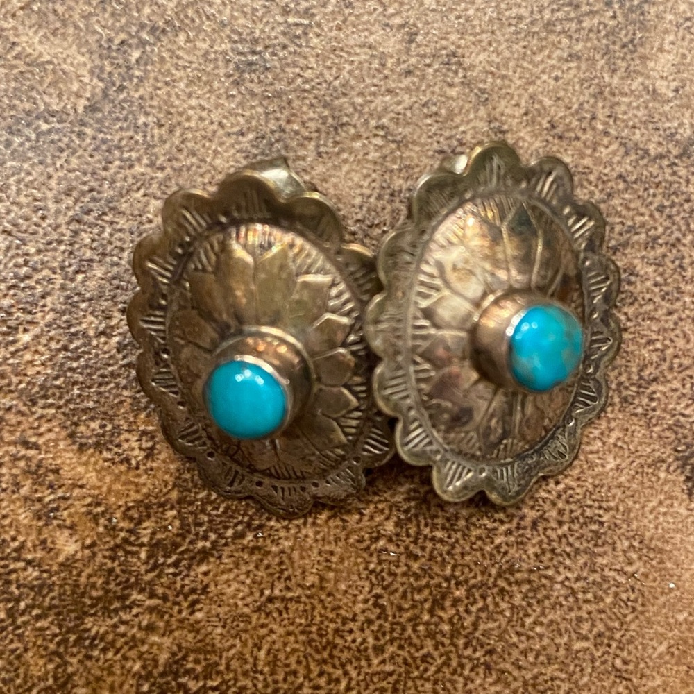 Silver and turquoise western stud earrings concho